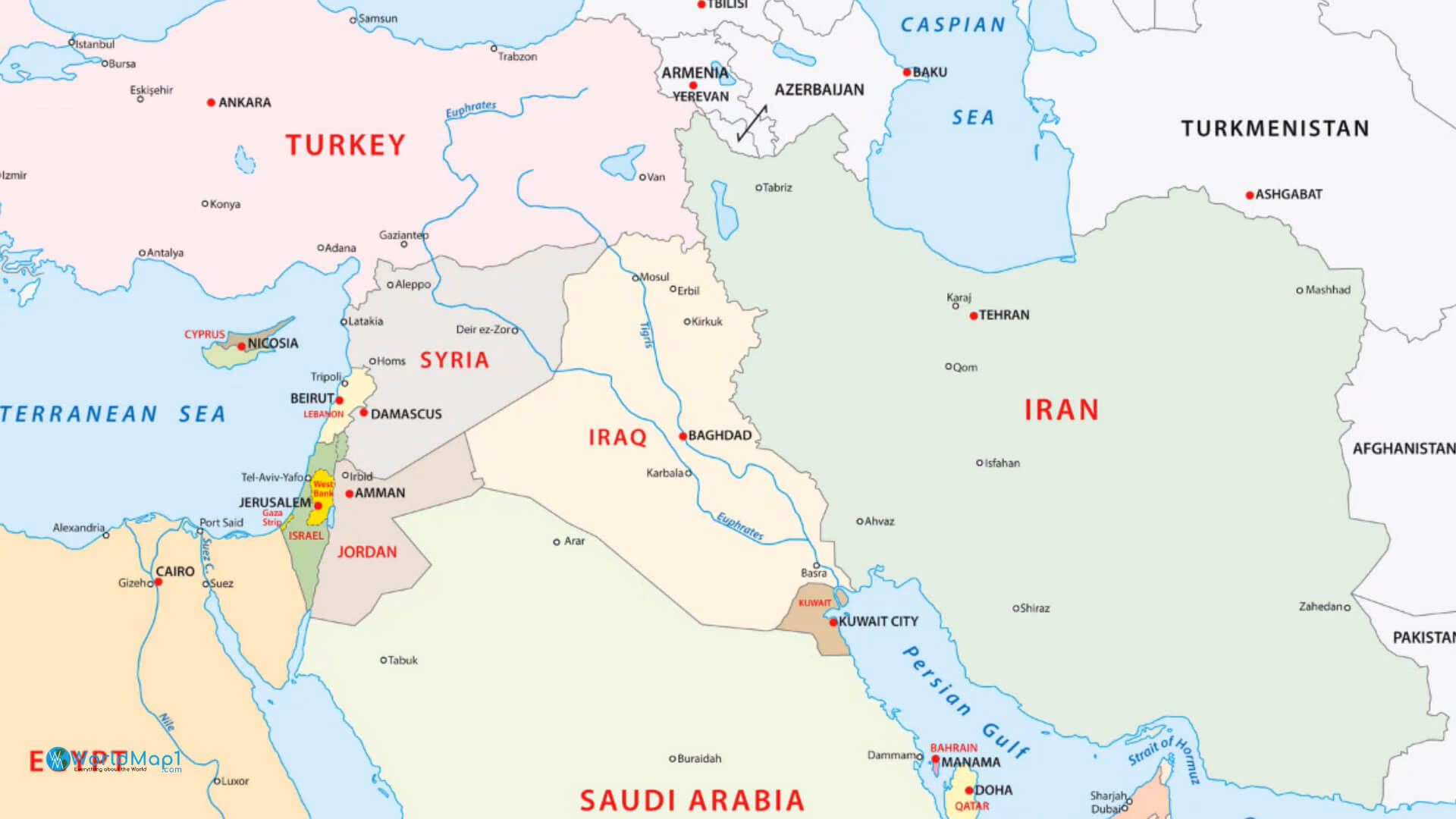 Persian Gulf and Middle East Map with Qatar